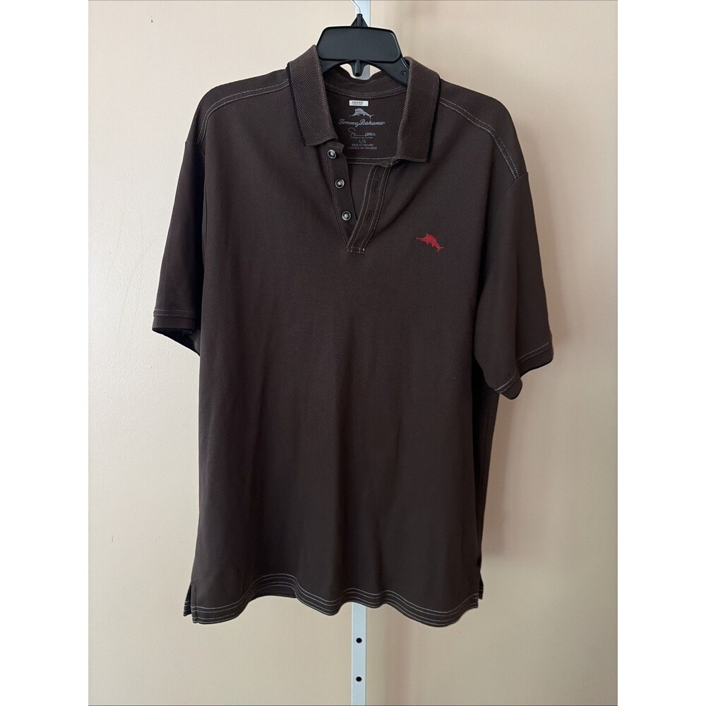 Tommy Bahama L Shirt Men Chocolate Brown Supima Cotton Logo T-Shirt Tee Polo